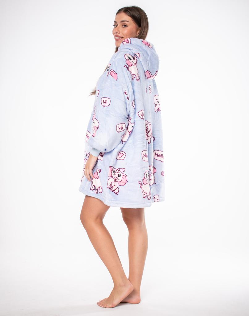 Bluza koc kocobluza 2w1 oversize xxl z kapturem gruba sherpa fioletowa
