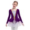Mädchen Eiskunstlauf Performance Kleid Langarm Glitzernde Pailletten Patchwork Samt Tüllkleid Eingearbeiteter Slip Ballett Kostüm