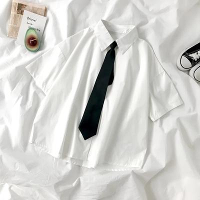 Women Solid Color Loose Summer  Shirts Students Simple Button Blouse
