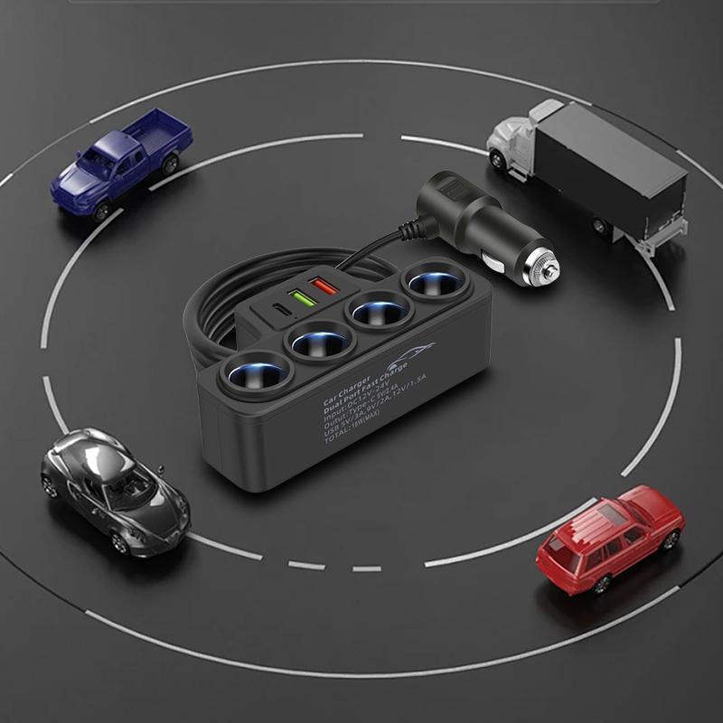 QC3.0+PD 3.1A Car USB Charger 12V-24V 4-Socket Car Cigarette Lighter Splitter 120W Phone Power Adapter USB Phone Charger Adapter