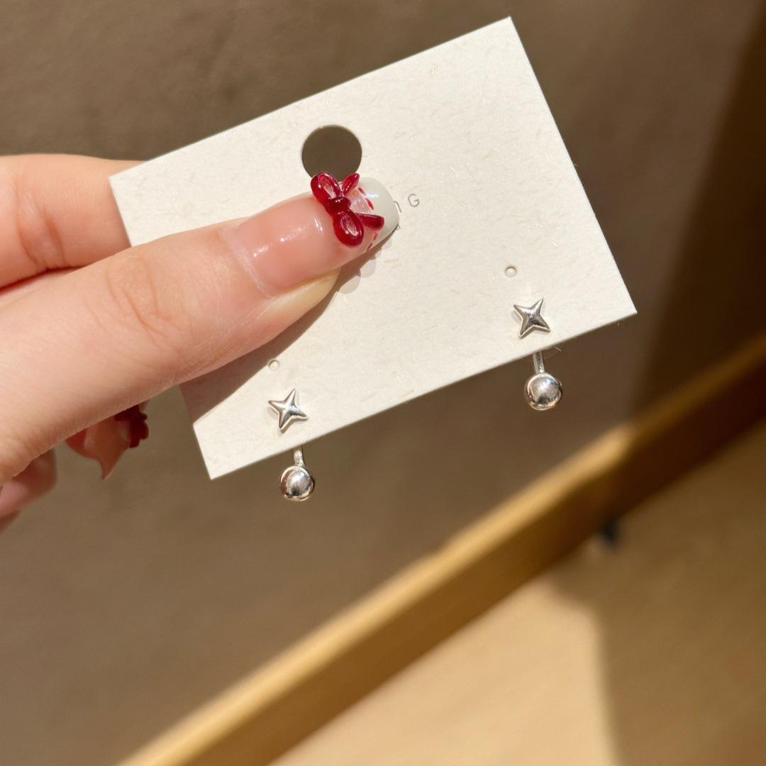 Rear hanging round bead tetragonal star stud earrings women s earrings design sense premium earrings earrings