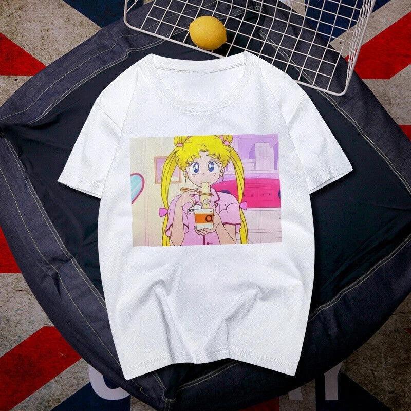 90s Anime Sailor Moon Retro Graphic T Shirt Summer Cotton Unisex Women Tee Streetwear Casual Trend Short Sleeve Hip Hop Top