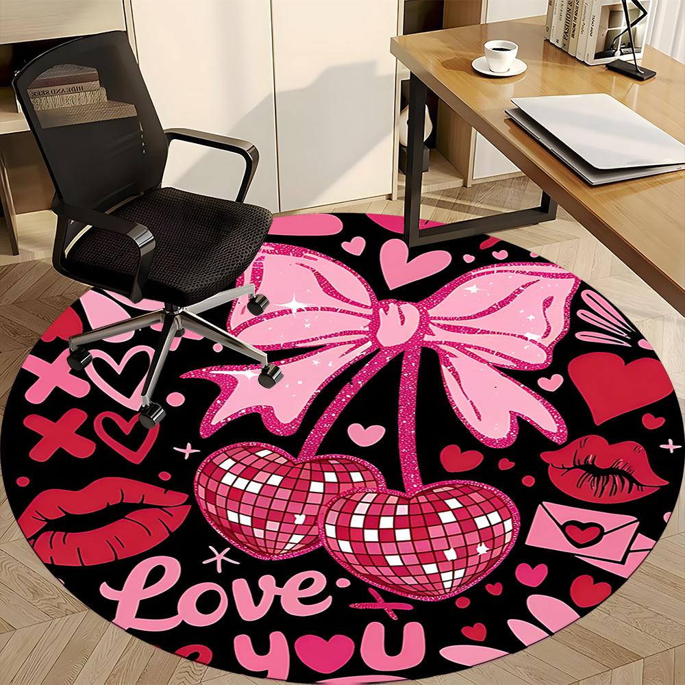 1pc Cherish Love Office Round Rug, Non-slip, Soft and Durable Office Rug for Interior Decoration, Perfect for Office,Decoration Yy260204062