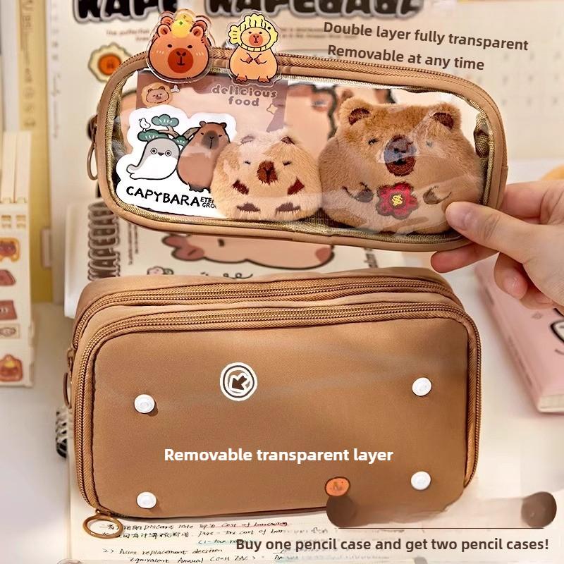 Large Capacity Transparent Pencil Case Detachable Stationery Bag Durable Clear Pen Pouch for School Office Supplies