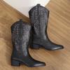 Women's Mid-calf Boots High Quality Casual Leather Boot Pointed Embroidered Western Cowboy Boots for Women Vintage Knight Boots
