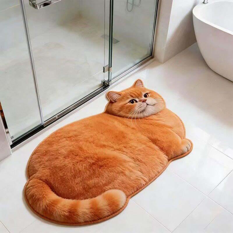 Cartoon Cat Shaped Diatomaceous Earth Bath Mat, Water Absorbent Non Slip Wear Resistant Bathroom Doormat for Toilet Entrance