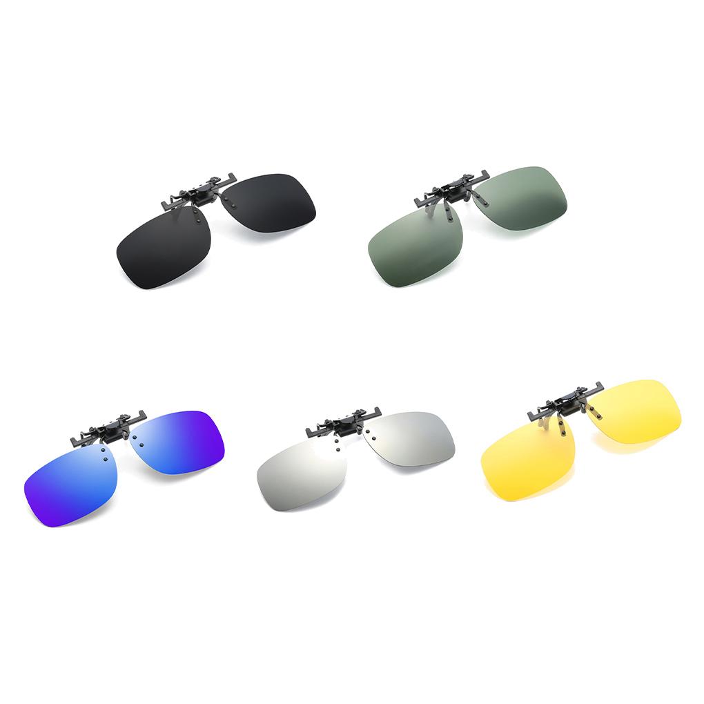 Men Fashion Square Polarized Clip-On Flip Up Metal Frame Clip Sunglasses
