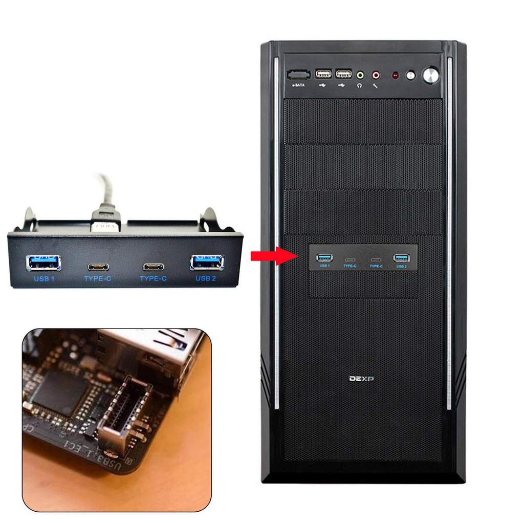 Cablecc USB Front Panel Header USB Hub 4 Port Front Panel Motherboard Cable for Floppy Bay 3.1 - USB-C & 3.0 3.5"