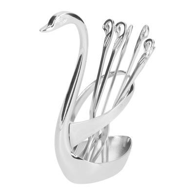 Tableware Mini Zinc Alloy Fruit Dessert Tasting Forks Spoon with Swan Base for Home KitchenSilver
