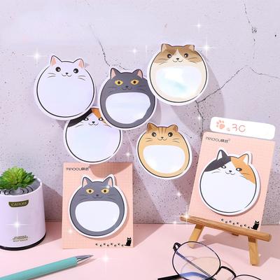 30 Blatt Kawaii Chubby Cat Haftnotizen, Notizblock, Lesezeichen, niedliche N-mals klebrige Bürobedarfsartikel, Tagebuchplaner