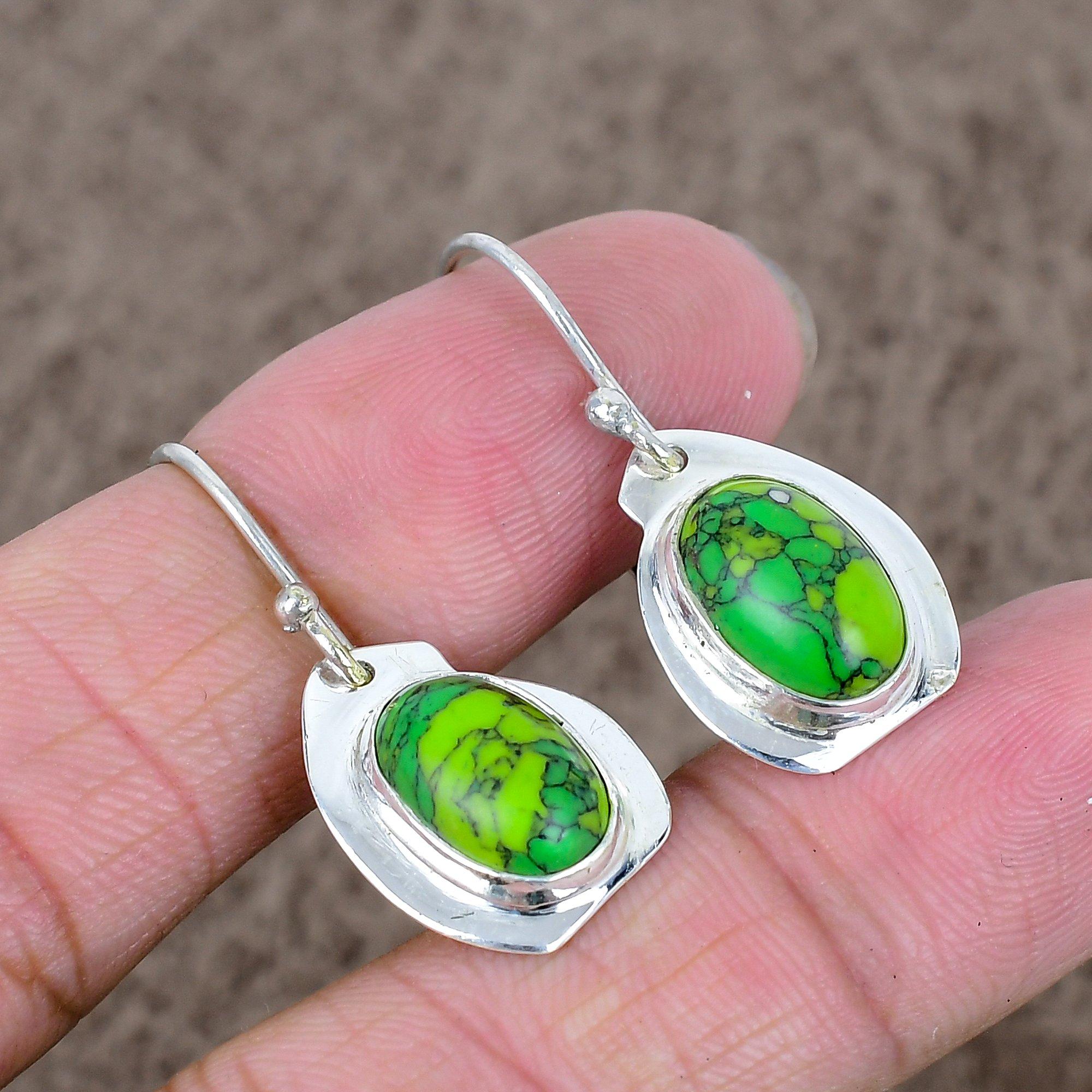 

Copper Green Turquoise Gemstone 925 Sterling Silver Jewelry Earring 1.38 KKG-644