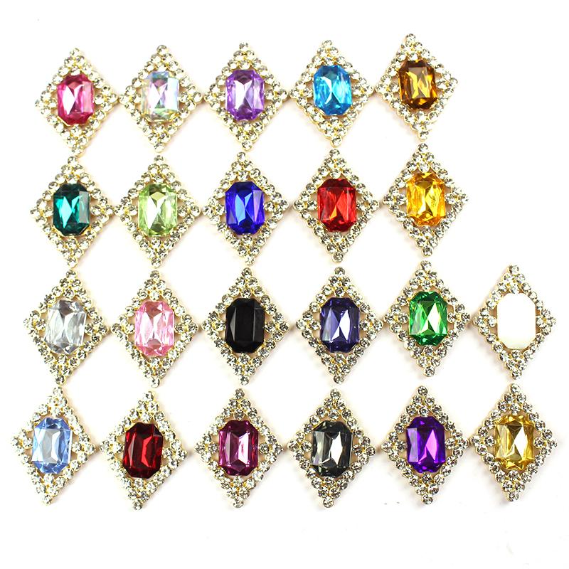 5Pcs 22*30Mm Shiny Rhinestone Rhombus Alloy Accessories Diy Jewelry Accessories Decoration