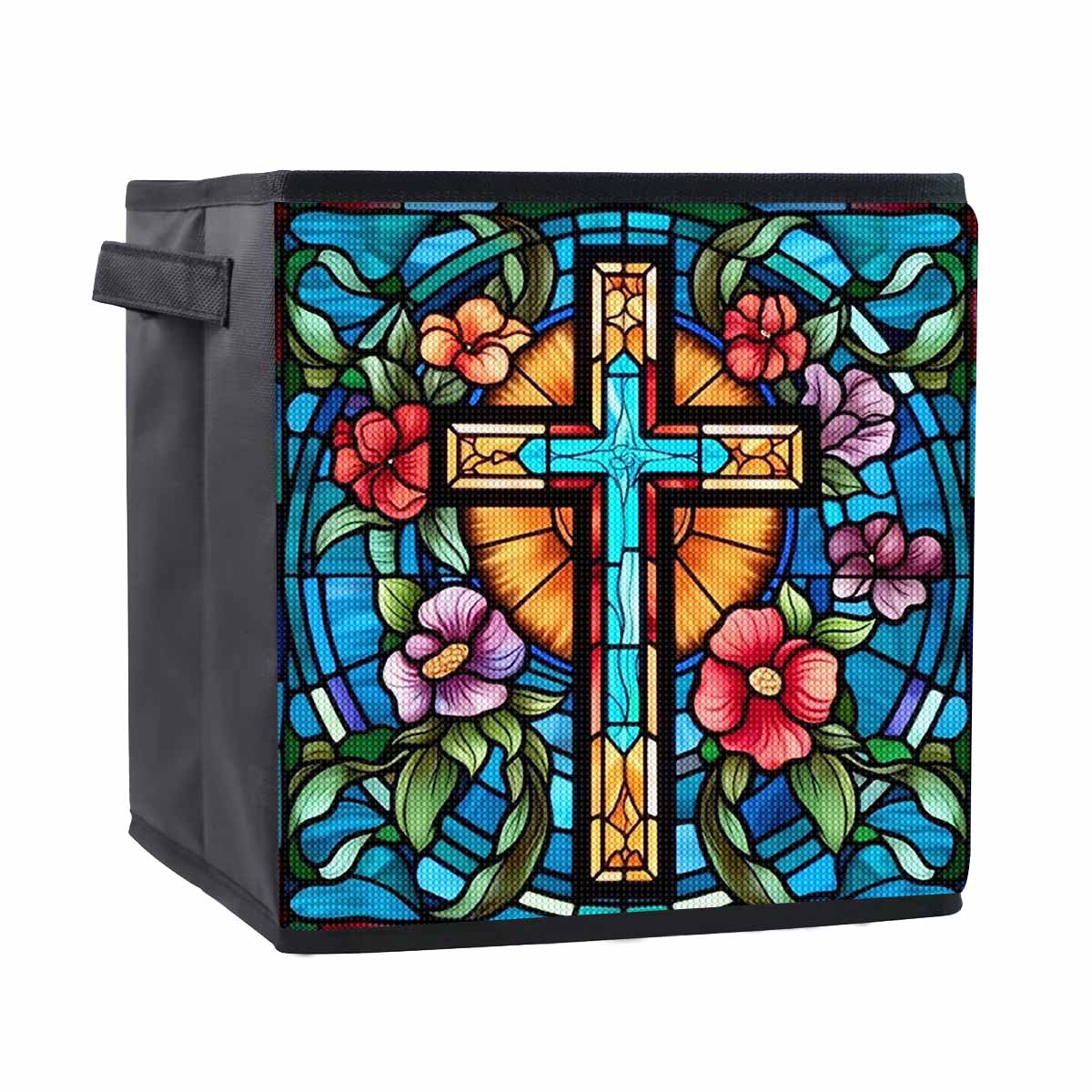 

The Cross and Flowers 5D Diamond Painting Storage Basket Full Round Drill Mosaic Diamond Embroidery Cross Stitch Kits Home Decor Home Decor 25cmx25cm