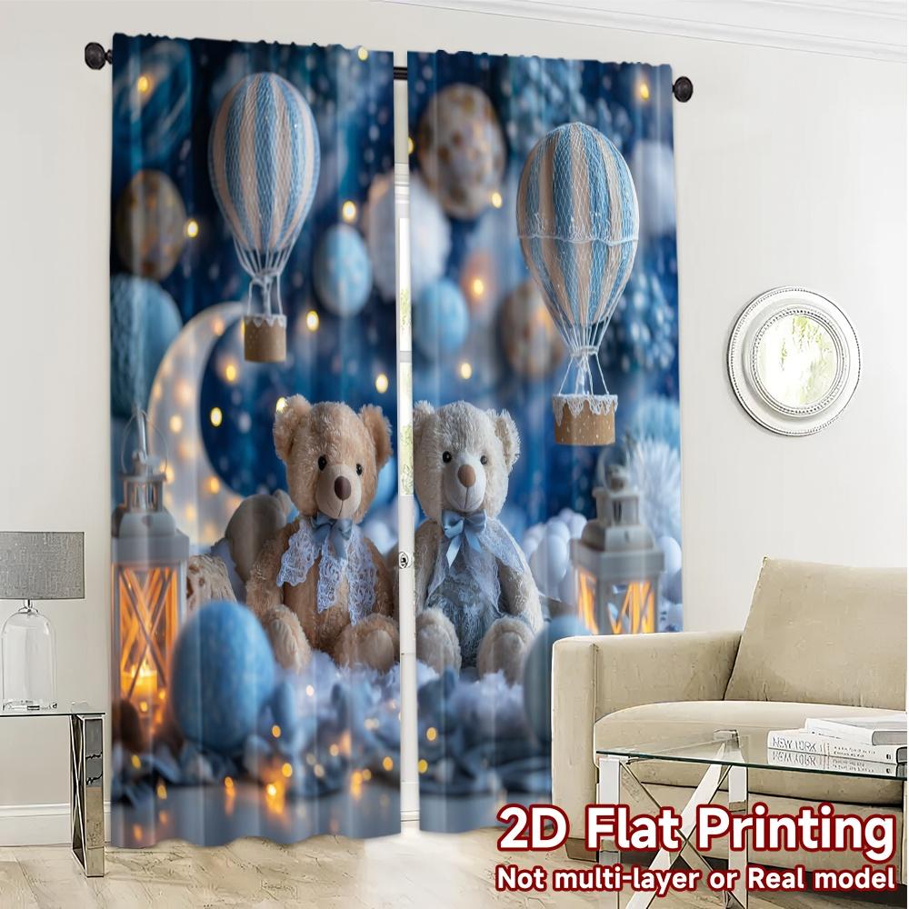 2pcs, 2D FLAT PRINTING Curtains (Without Rod) Dreamscape Bears Fashionable Chic Curtains Fabric Curtains Decorations Inside for