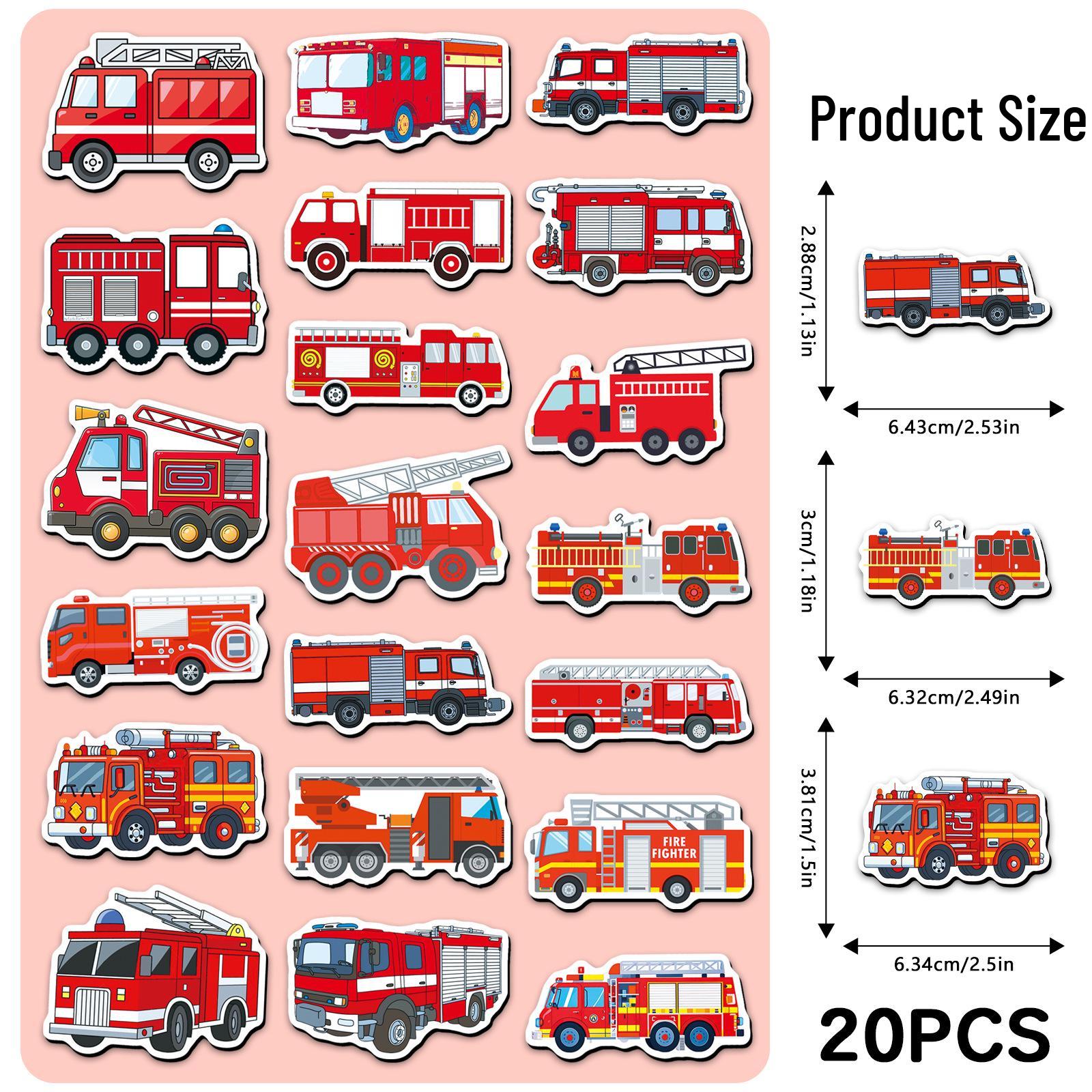 20 Soft Magnetic Fire Truck Fridge Magnets — Cartoon Car Series Decorative Stickers