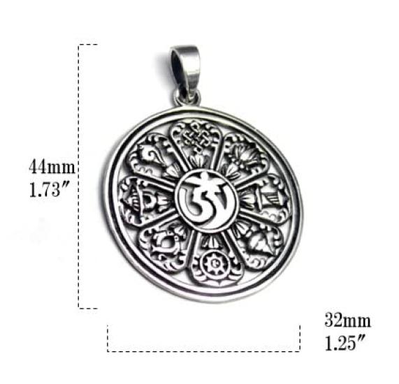 Tibetan Eight Auspicious Symbols Eight Treasures Tashi Tagye Pendant Top Sterling Silver 925 Amulet Good Fortune
