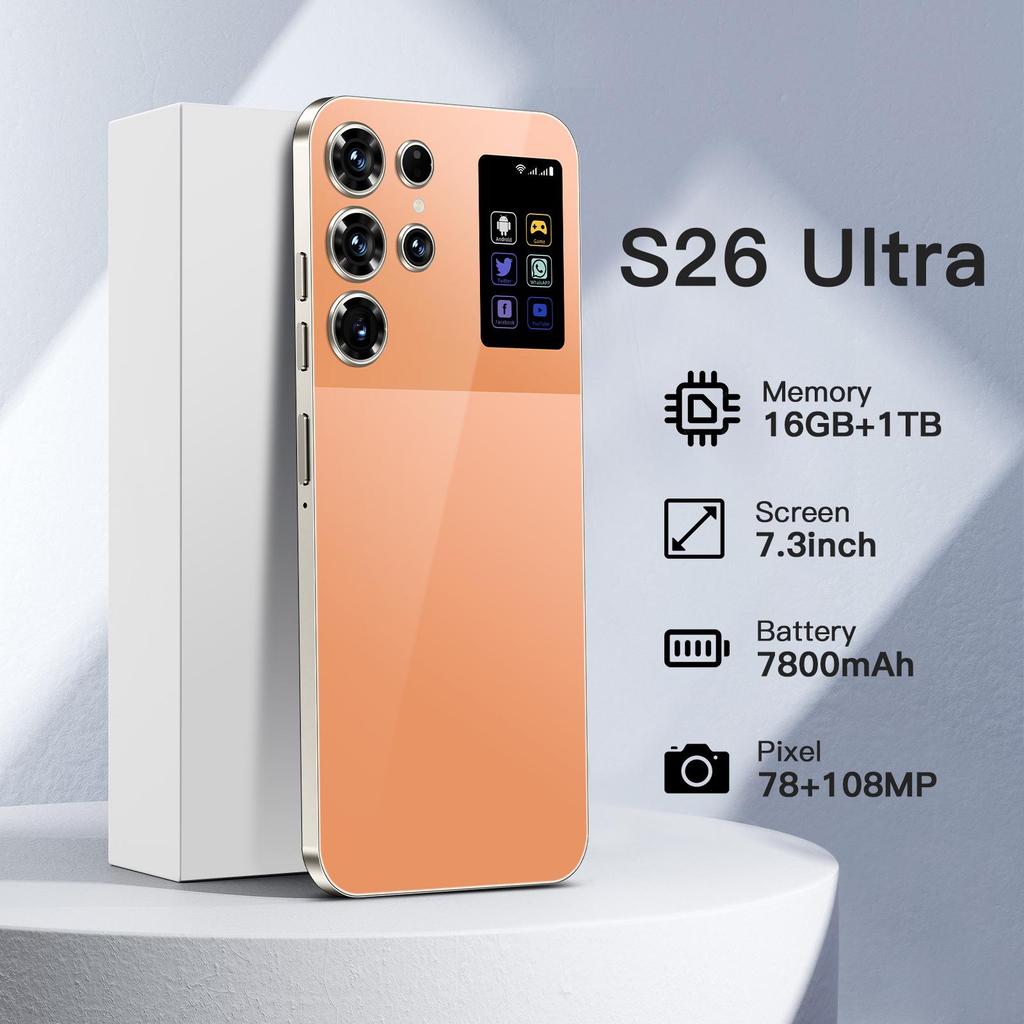 S26 Ultra 5G Smartphone: Android 7.3, 16GB RAM, 1TB Storage, Large Screen, Flagship Model.