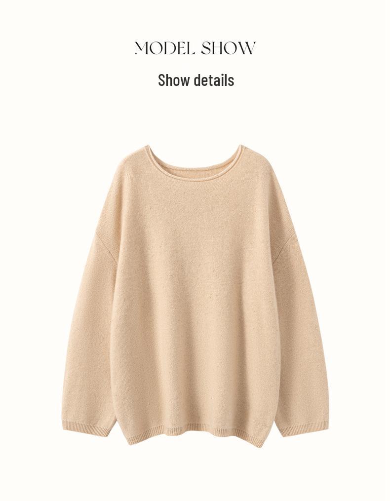 Women's Cashmere Sweater - Solid Color Loose Pullover, Long Sleeve, Korean Style for Autumn & Winter