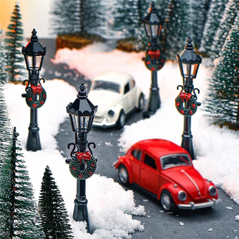 4PCS Small Christmas Mini Street Lamp Desktop Ornaments Miniature Figurines Christmas Figurines Decorations Dollhouse Accessories