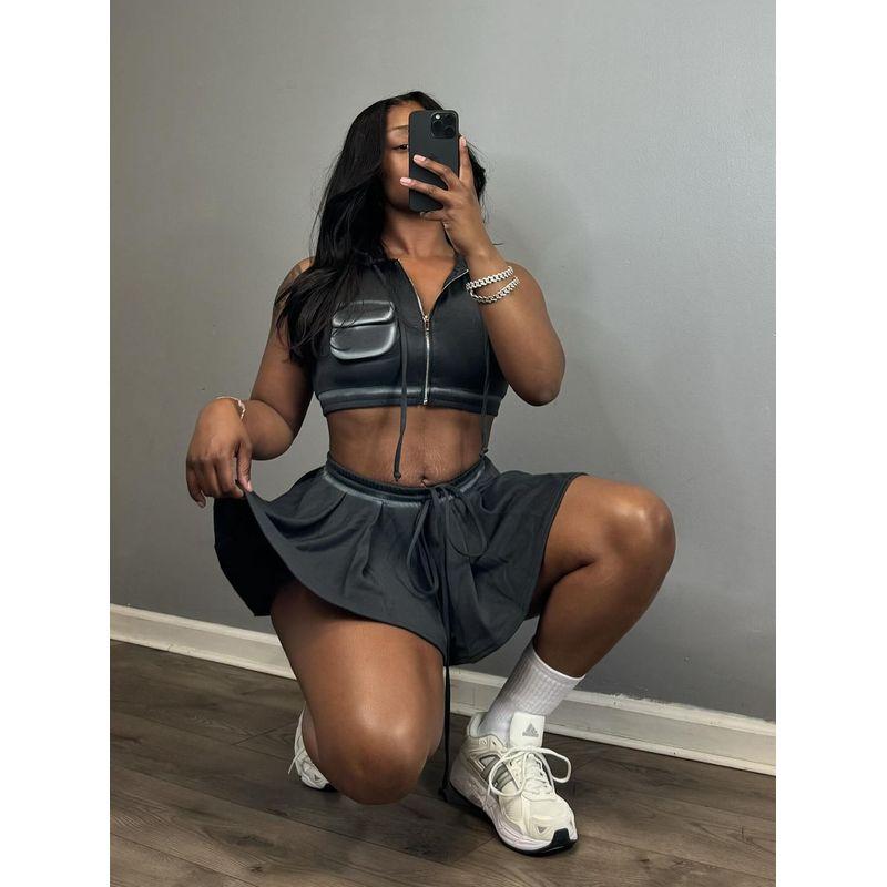 2024 Summer New European and American Sexy Gyaru Sports Girl Casual Zip-up Lace-up Short dress Set Women clothes