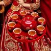 Red Chinese Wedding Tea Set: Complete Gift with Bride's Dowry Tray & Teapot