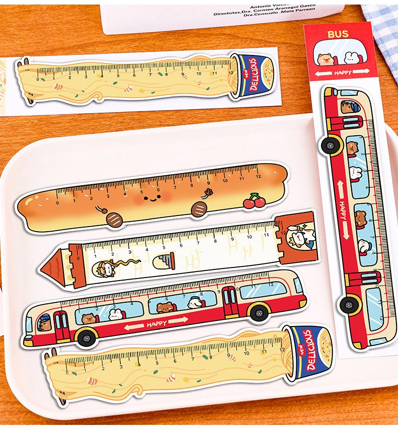 1pc Cartoon bus Magnetic Bookmark Ruler Student Cute High-value Bendable Ruler Special-shaped Magnetic Ruler