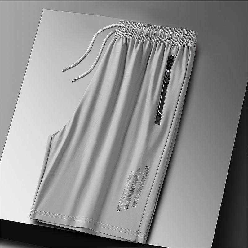 Plus Size Ice Silk Sport Shorts Man Breathable Quick Dry Track Shorts Outdoor Drawstring Running Shorts with Zipper Pocket