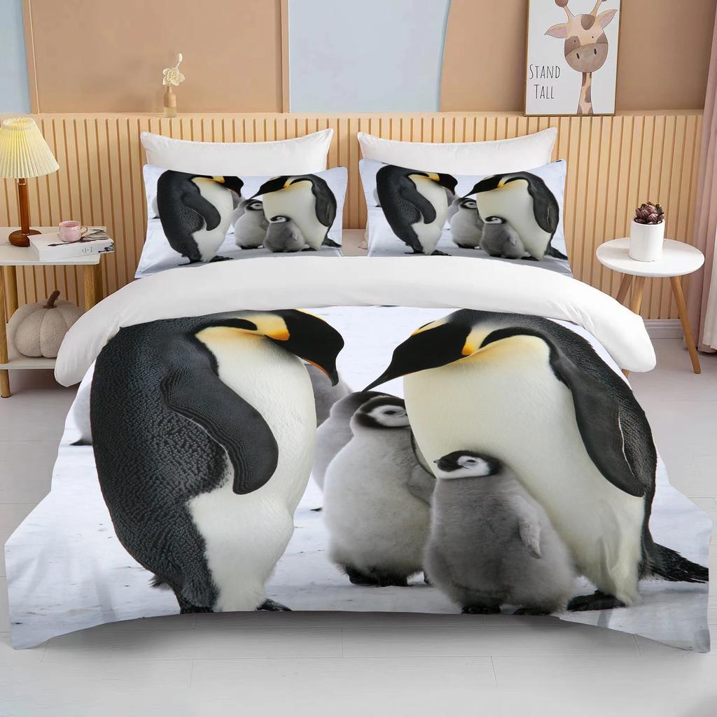 Niedliche Pinguin Bettwäsche 3-teiliges Set King Size Doppelbett Bettwäscheset Mikrofaser oder Polyester Bettbezugset Kinderzimmer Bettset