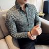 Men's Print Shirt Korean Luxury Slim Fit Long Sleeve Shirts for Men Elastic Comfortable Blouse