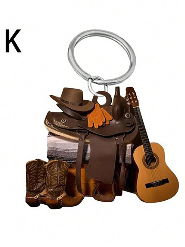 1 Pc Western Cowboy Saddle Acrylic 2D Keychain Pendant Personalized Decoration Universal Men's and Women's Flat Keychain