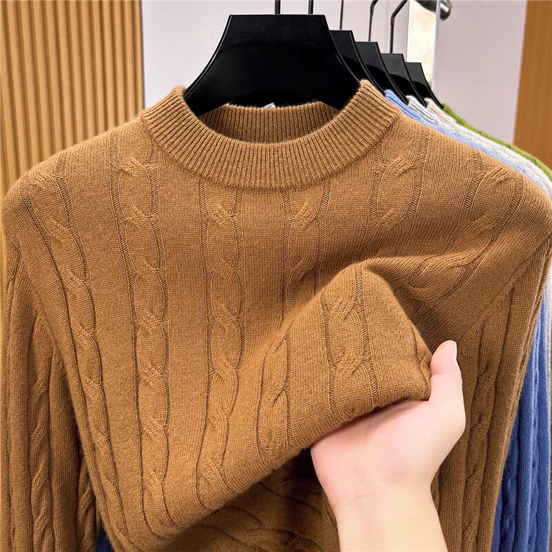 Men's Cable Knit Crew Neck Wool Pullover Sweater