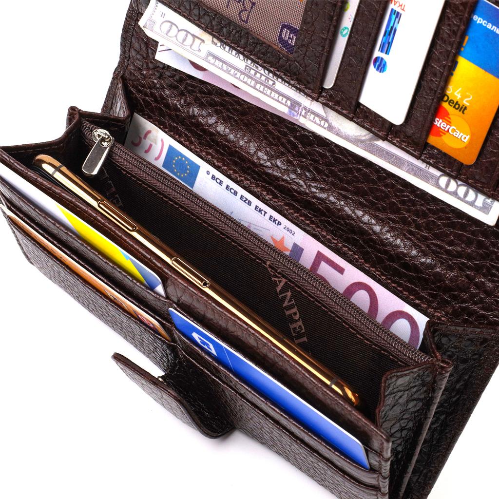 Capacious Vertical Men's Purse Made of Natural Coarse-grained Leather CANPELLINI 21840 Brown