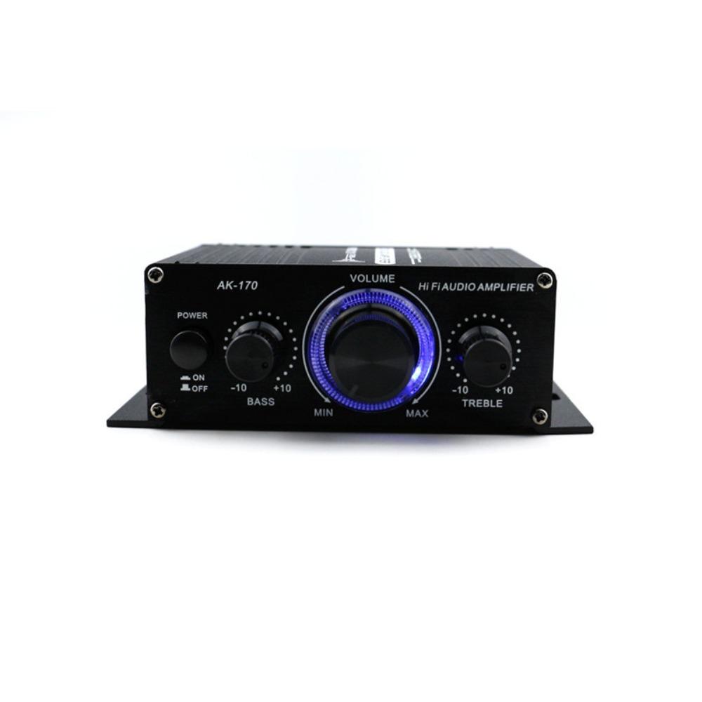 Aluminum Alloy Digital Power Audio Amplifier Blue Light DC12V Power Stereo Audio Amplifier 2-Channel Amplifier Home Audio System