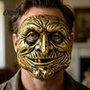 Masque Facial Ridé Effrayant Halloween Masque de Clown Vintage, Or Argent Accessoire Vision Confortable pour Fête, Costume de Mascarade Effrayant Cosplay Maison Hantée