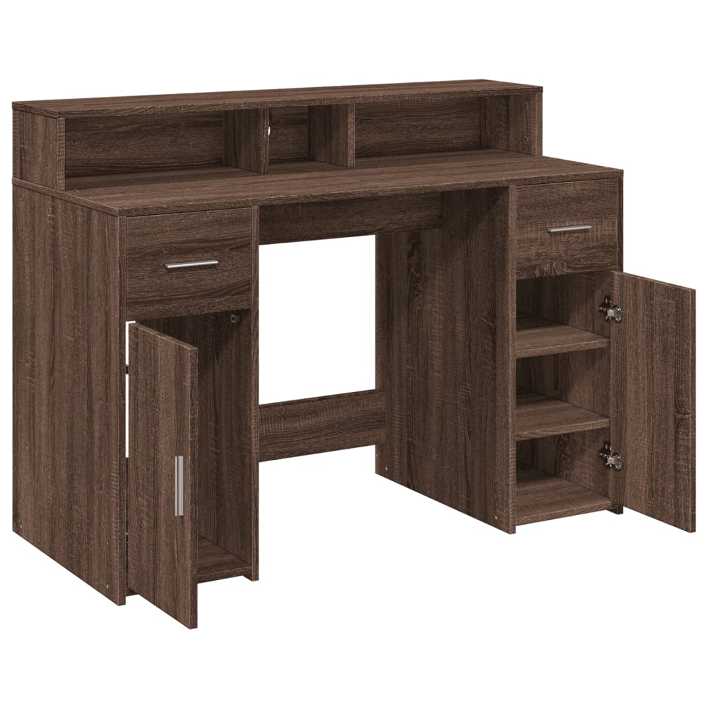 LED Desk in Brown Oak Look 120x55x91 cm Particleboard