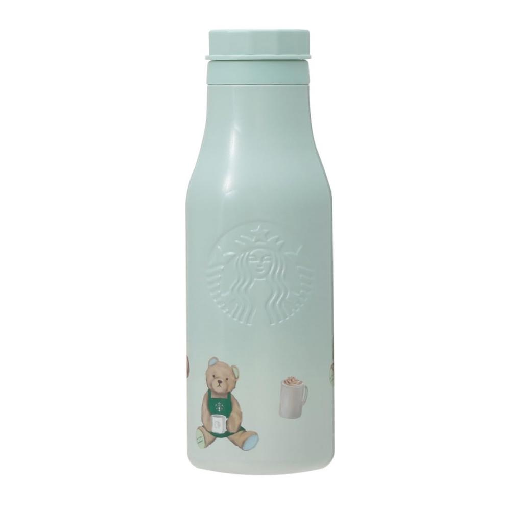 Starbucks Collaboration Gela Pique Lid Cover with Bear Charm, Stainless Steel Bottle, Mint Green, 473ml, with Gela Pique Charm