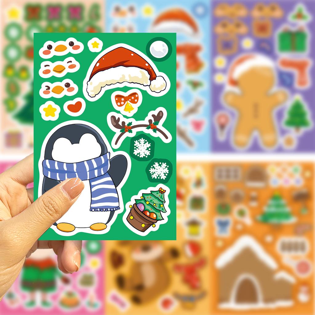8/16/24Pcs Cartoon Christmas Puzzle Stickers DIY Handmade Toys Decoration On Notebook Phone Case Fridge for Ambiance Creation