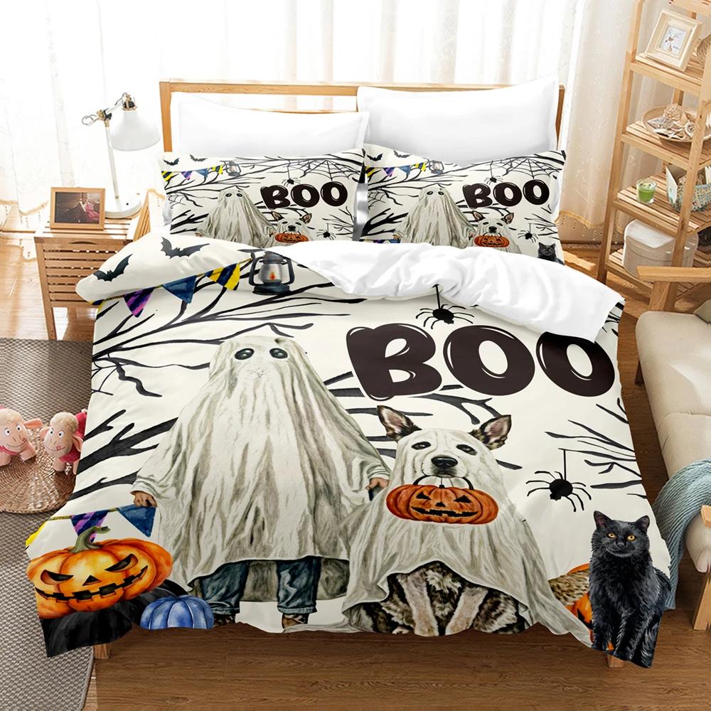 

Happy Halloween Bedding Set 3D Digital Printing 2-3 Piece Set (No Core) Suitable for Bedroom Duvet Cover Set Halloween Decor US Twin(172x218cm)