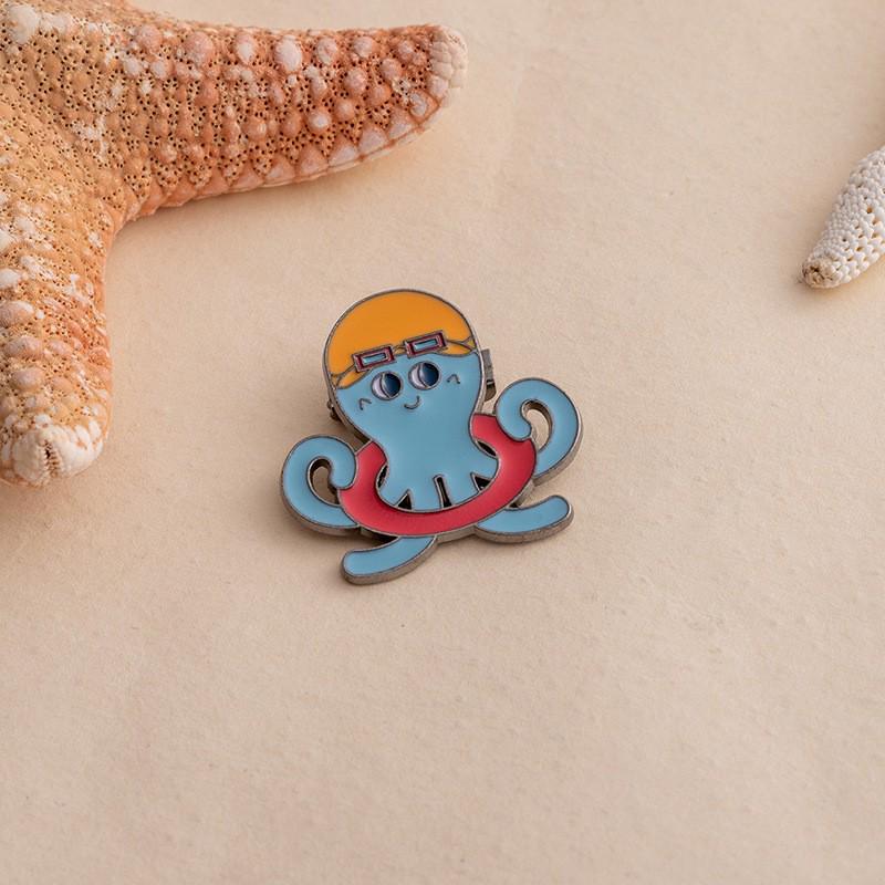 Blue Cartoon Octopus Enamel Brooch - Cute Eight-Tentacle Design for Kids' Fun Clothing Accessory