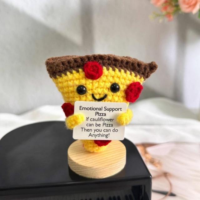 Handmade Crochet Food Doll - Emotional Support Positive Energy Pizza Dumpling Desktop Ornament for Office Home Christmas Gift