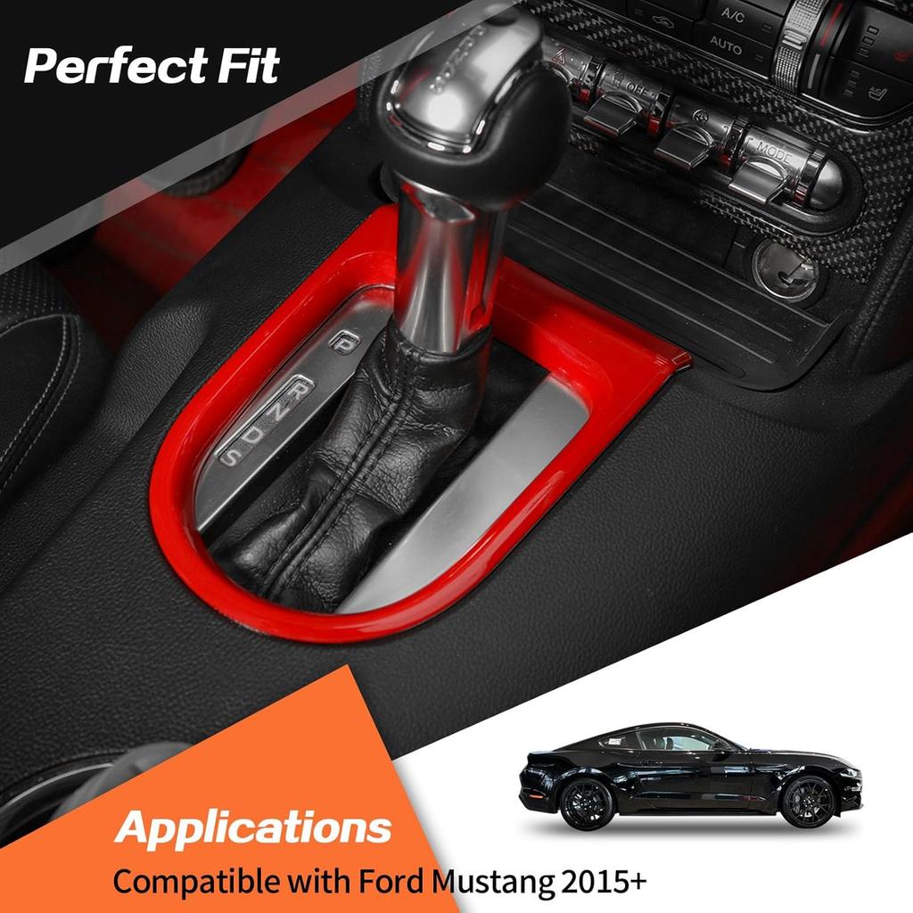 JeCar for Mustang Red Interior Gear Shift Panel Cover Trim Fit for Ford Mustang 2015-2023