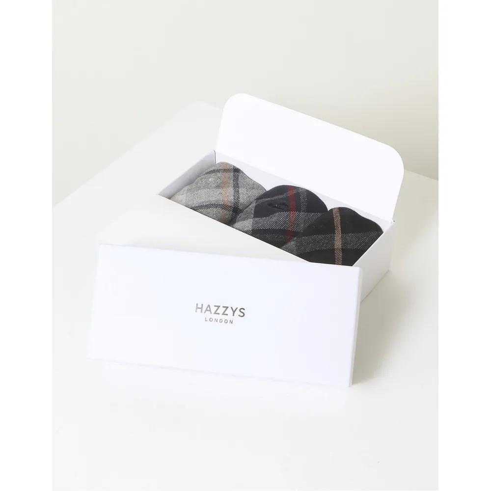 HISS6E522WT_Men s Black Check Color Block Mid-Length Socks 3-Piece Set