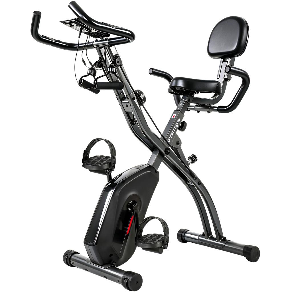 SPORTNOW Foldable Exercise Bike 4 In 1 Silent Fitness Bike Connected Kinomap Bluetooth and Zwift 105x53.5x109cm Black