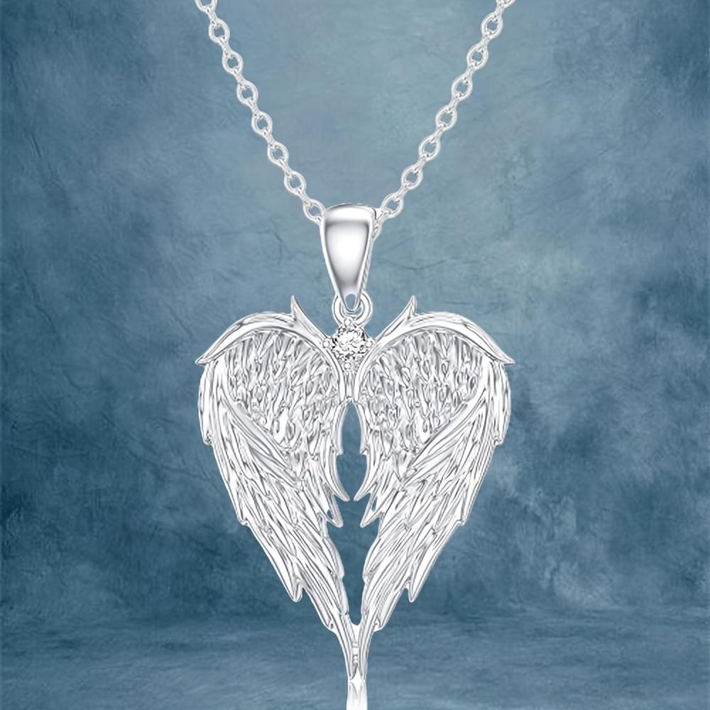 Elegant Angel Wing Heart-shaped Pendant Necklace, Angel Wing Necklace, Holiday Gift, for Teenager 18 in серебряный