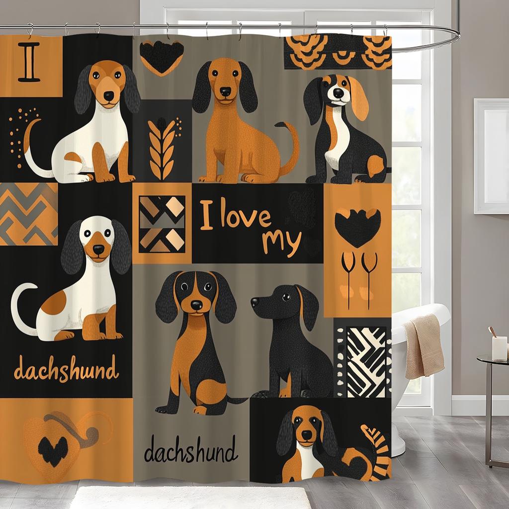 1 Pack Cute Dachshund Puppy Shower Curtain - Polyester Fabric with Hooks, Four Seasons Home Decor, Modern Bathroom Decor