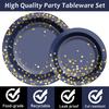 Navy Blue Gold Party Decorations Blue and Gold Disposable Tableware Set Paper Plates Cups Napkin Tablecloth Wedding Anniversary