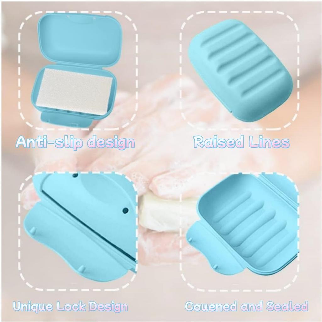Portable Soap Box with Sponge Drainage (Suitable for Home, Bathroom, and Hiking) in Various Colors 4PCS
