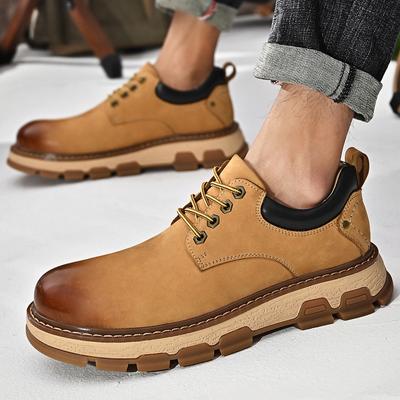 Work Shoes Men's Low-Top New Autumn Genuine Leather Breathable Casual Shoes Trendy All-Matching Outdoor Wear-Resistant Big Head Shoes