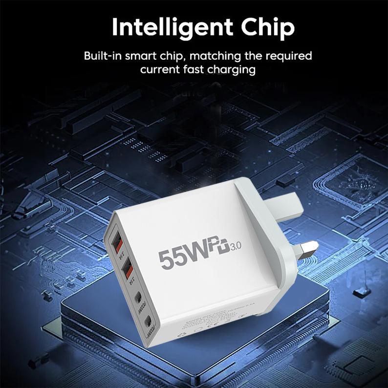 55W GaN USB Charger Fast Charging EU/US/UK/AU Plug Phone Charge Adapter For iPhone Xiaomi Samsung QC 3.0 Type C PD Wall Charger