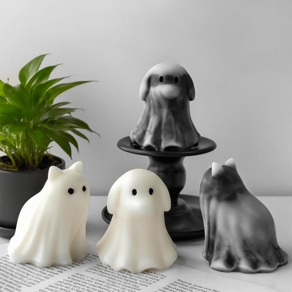 DIY Halloween Candle Molds 3D Cute Spooky Cat Dog Decor Silicone Mould Pumpkin Craft Wax Resin Home Party Decoration Making